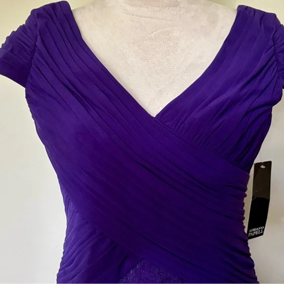 NWT Adrianna Papell Vibrant Purple Midi Cocktail Bodycon Dress w Ruffle Skirt - Picture 2 of 10